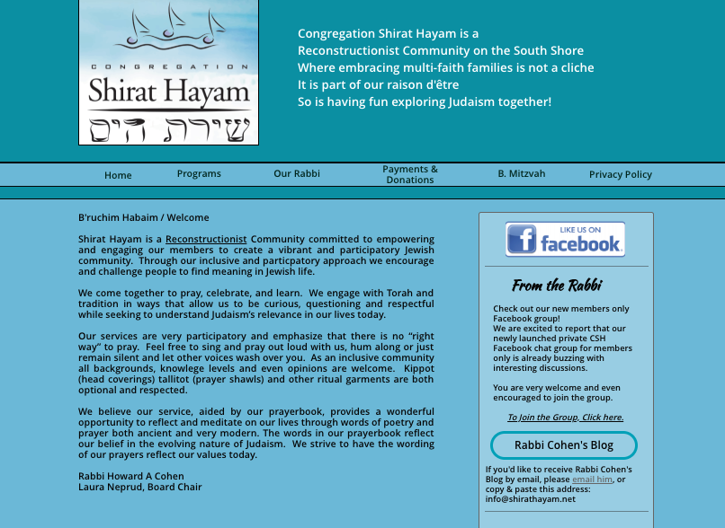 Congregation Shirat Hayam Website Screen Shot